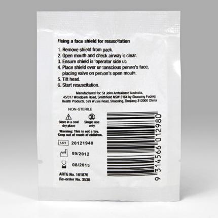 Resuscitation face shield with valve