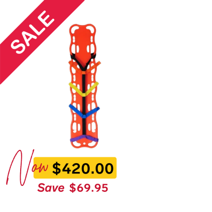 Spine board with 5 restraint straps